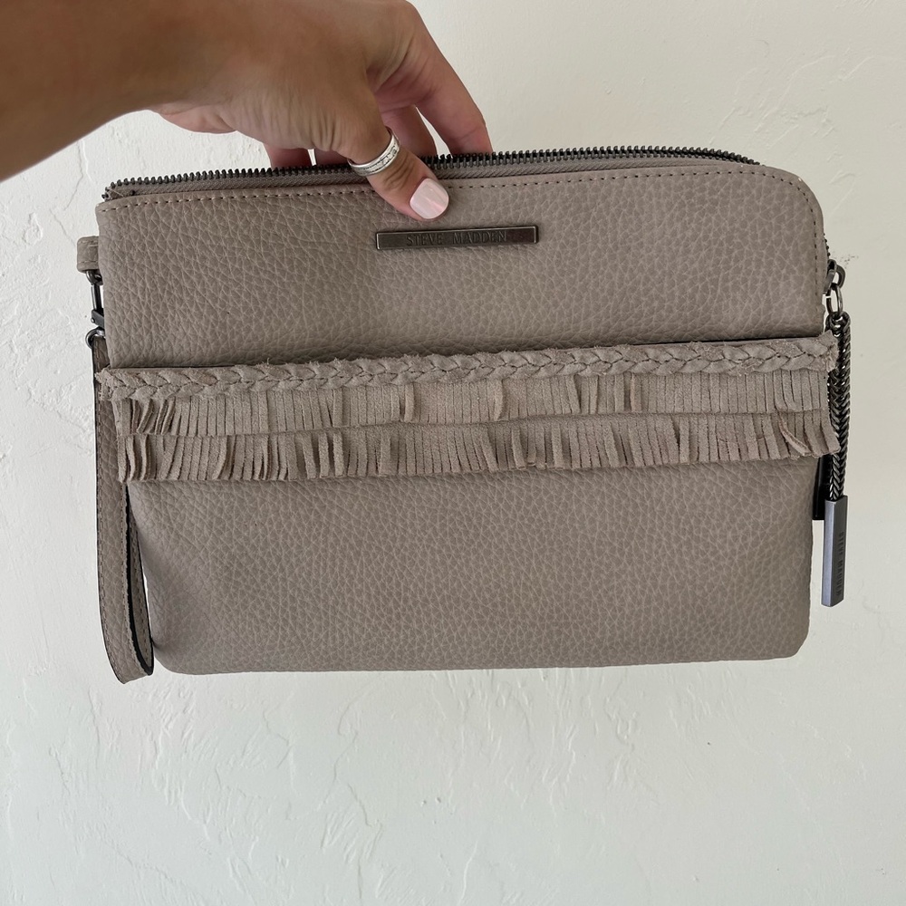 Steve Madden Beige Fringe Wristlet